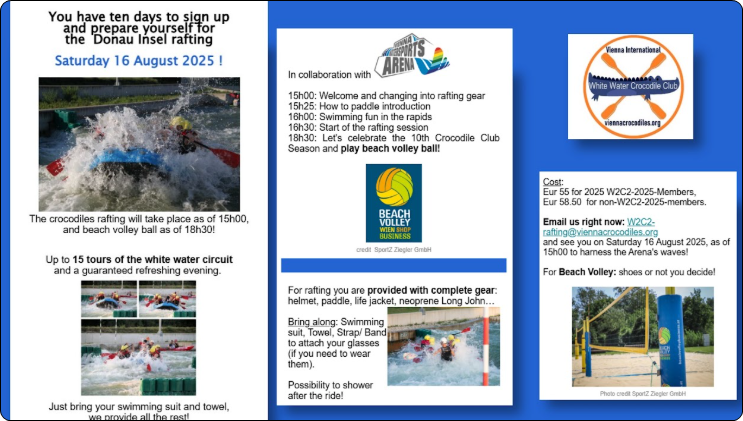 White Water Crocodile Club – Weekly schedule